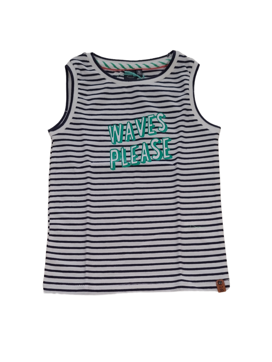Singlet &quot;Waves Please&quot; Babyface Wit/Marine Gestreept