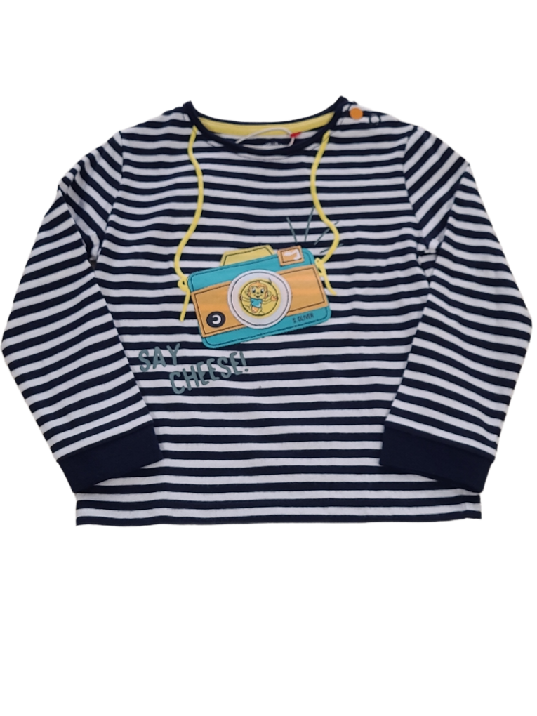 T-shirt L/M &quot;Say Cheese !&quot; S-Oliver Marine Gestreept