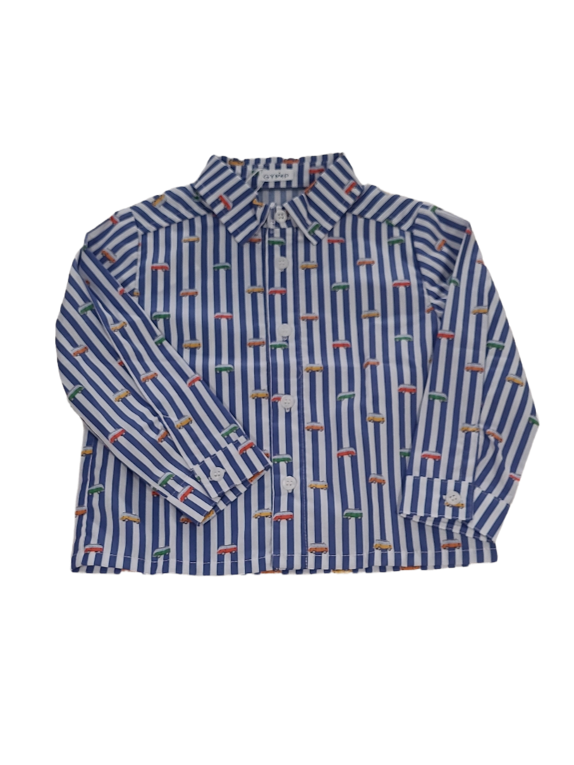 Hemd L/M &quot;VW Busje&quot; Gymp Blauw/Wit Gestreept