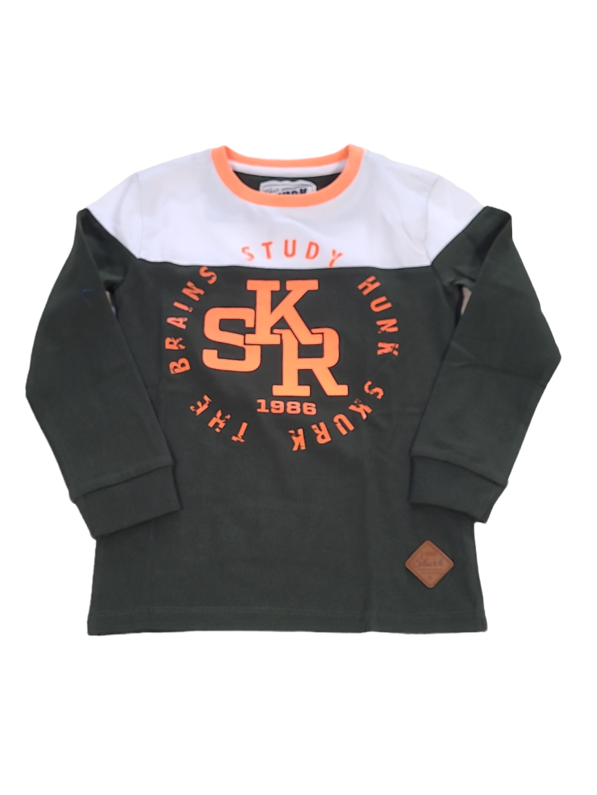 T-shirt L/M &quot;Study&quot; Skurk Groen/Wit Bedrukt