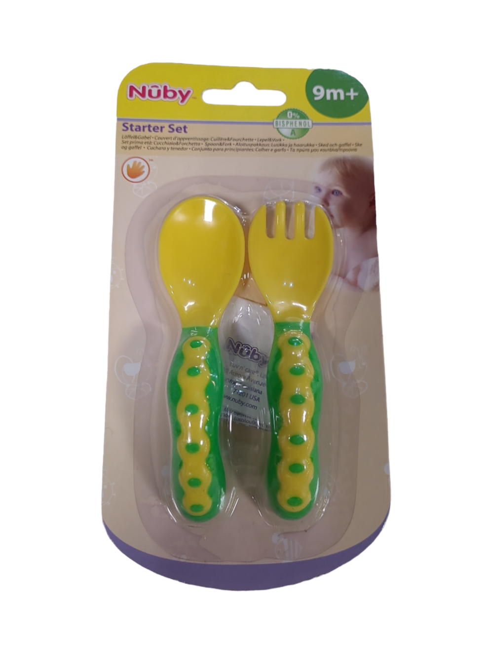 Eerste Lepel/Vork Nuby Groen/Geel +9m