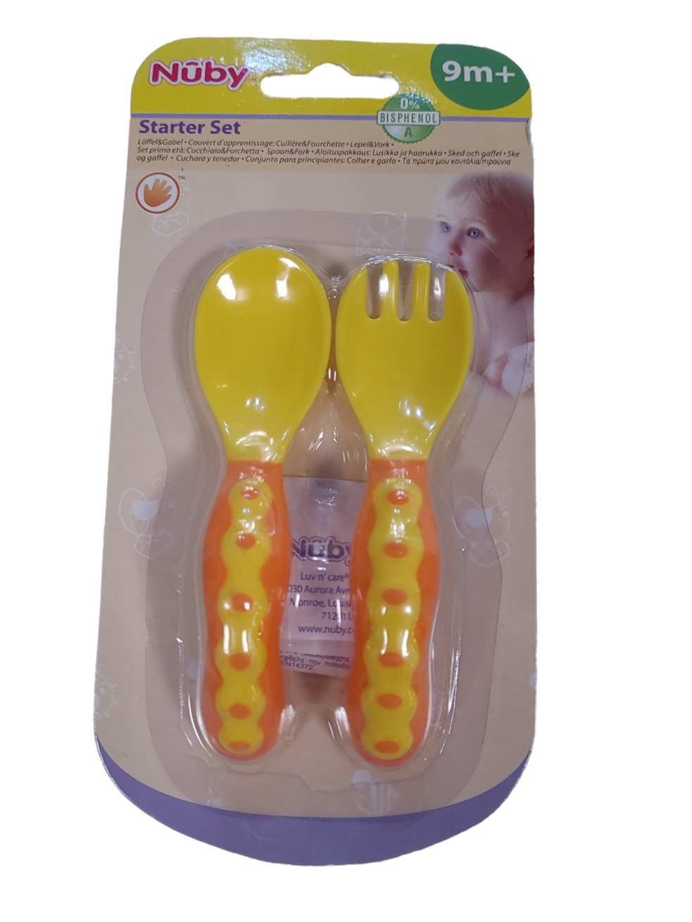 Eerste Lepel/Vork Nuby Geel/Oranje +9m