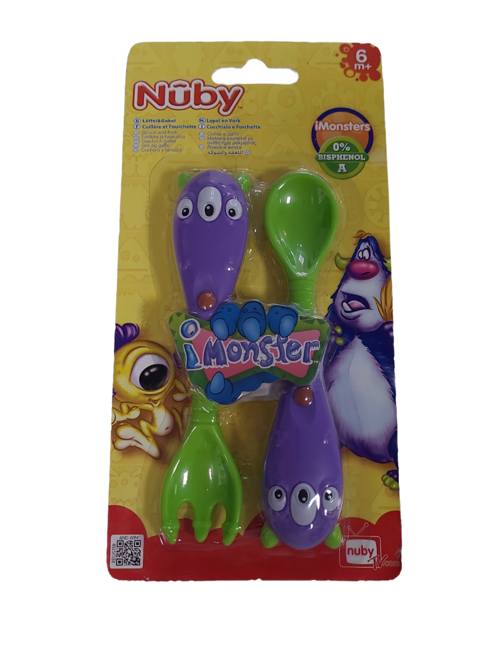 Lepel/Vork &quot;Monster&quot; Nuby Groen/Paars