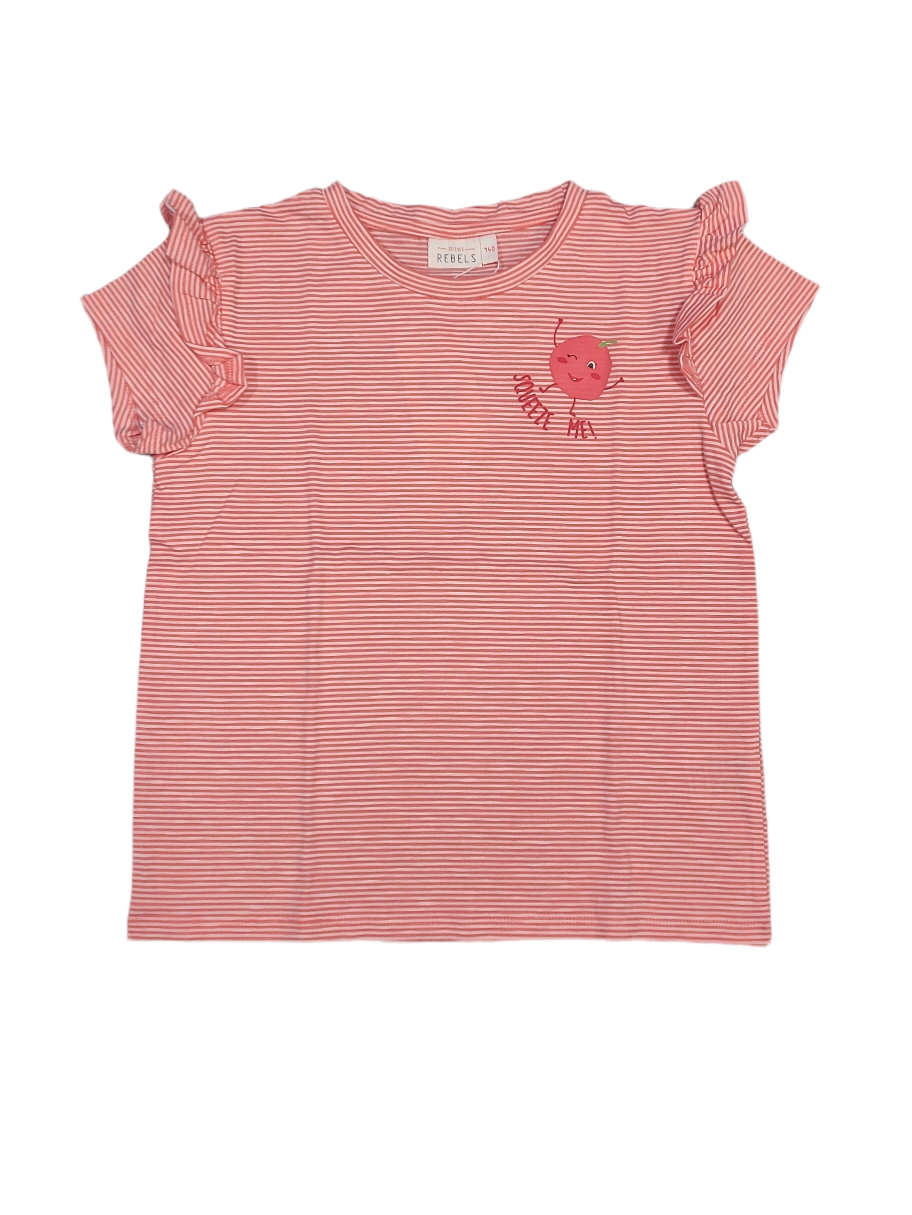 T-shirt &quot;Squeeze Me&quot; Mini Rebels Koraal Gestreept