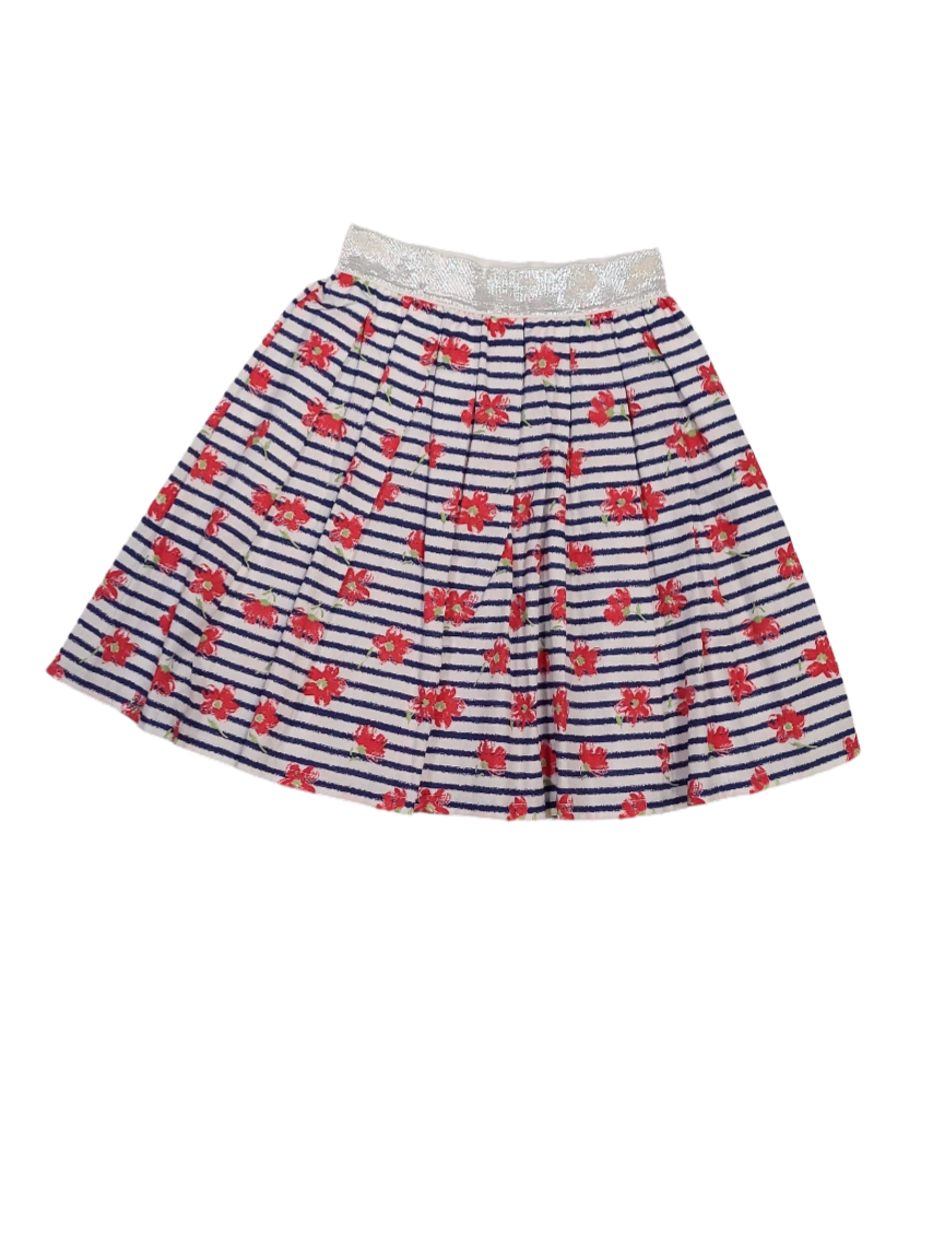 Rok &quot;Bloemen&quot; Gymp Wit/Blauw Gestreept