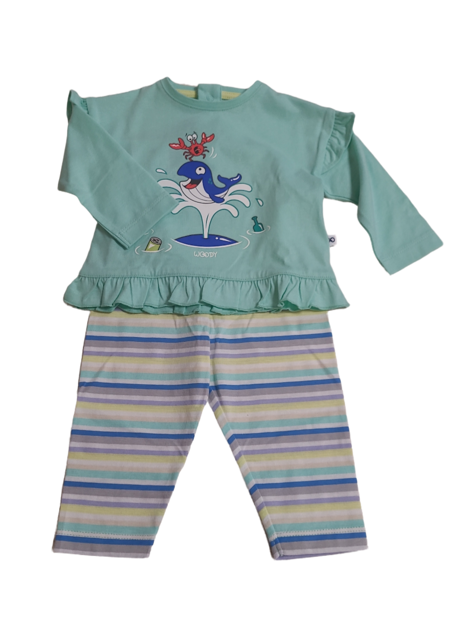 Meisjes Baby Pyjama L/M Lange Broek &quot;Whale&quot; Woody Mint