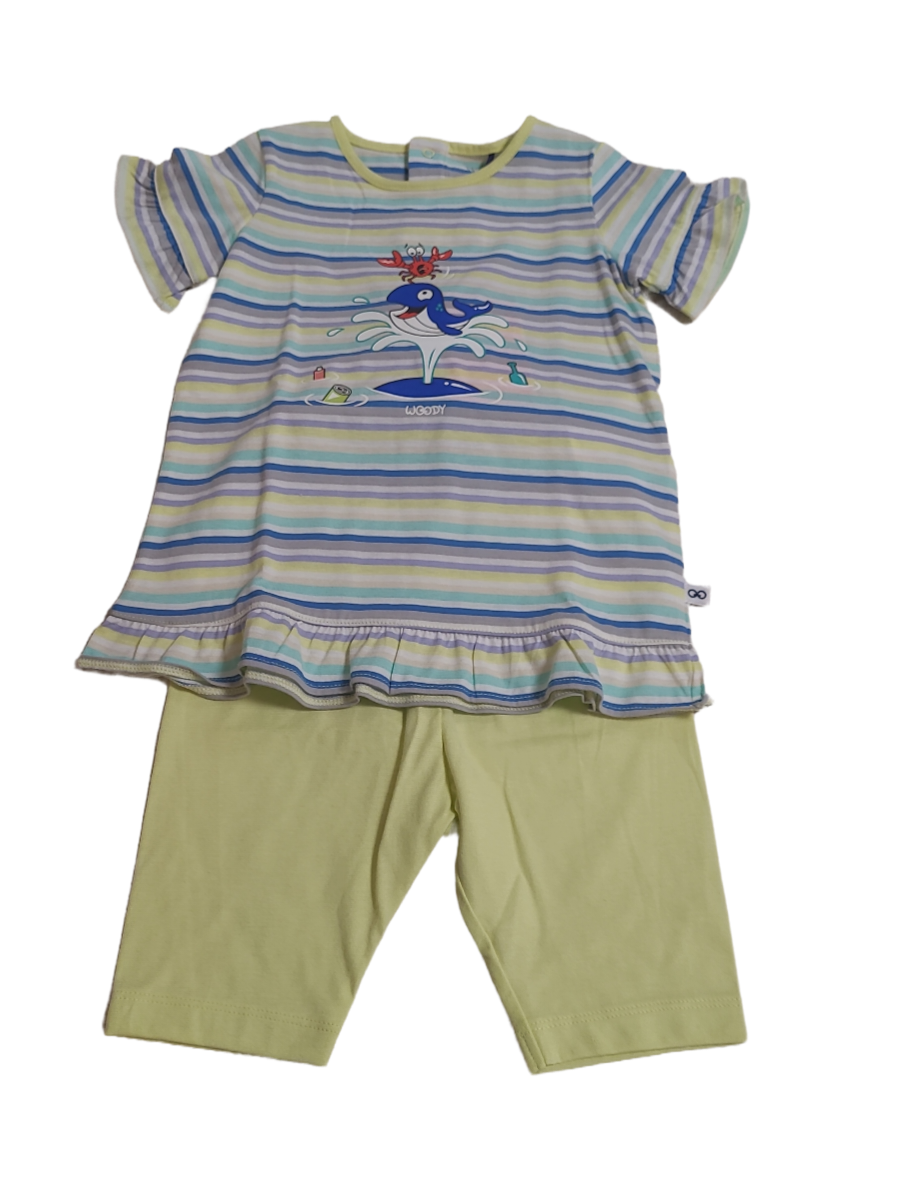 Meisjes Baby Pyjama K/M Short &quot;Whale&quot; Woody Geel Gestreept