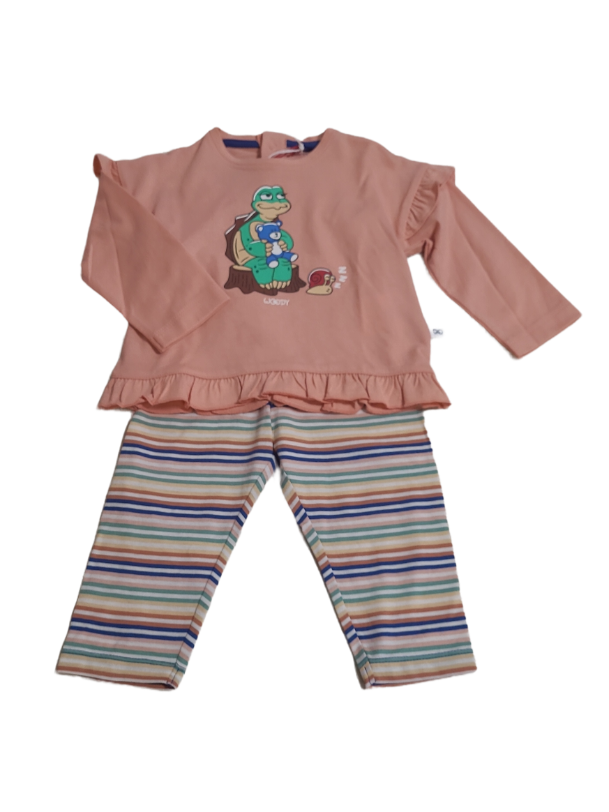Meisjes Baby Pyjama L/M Lange Broek &quot;Turtle&quot; Woody Koraal