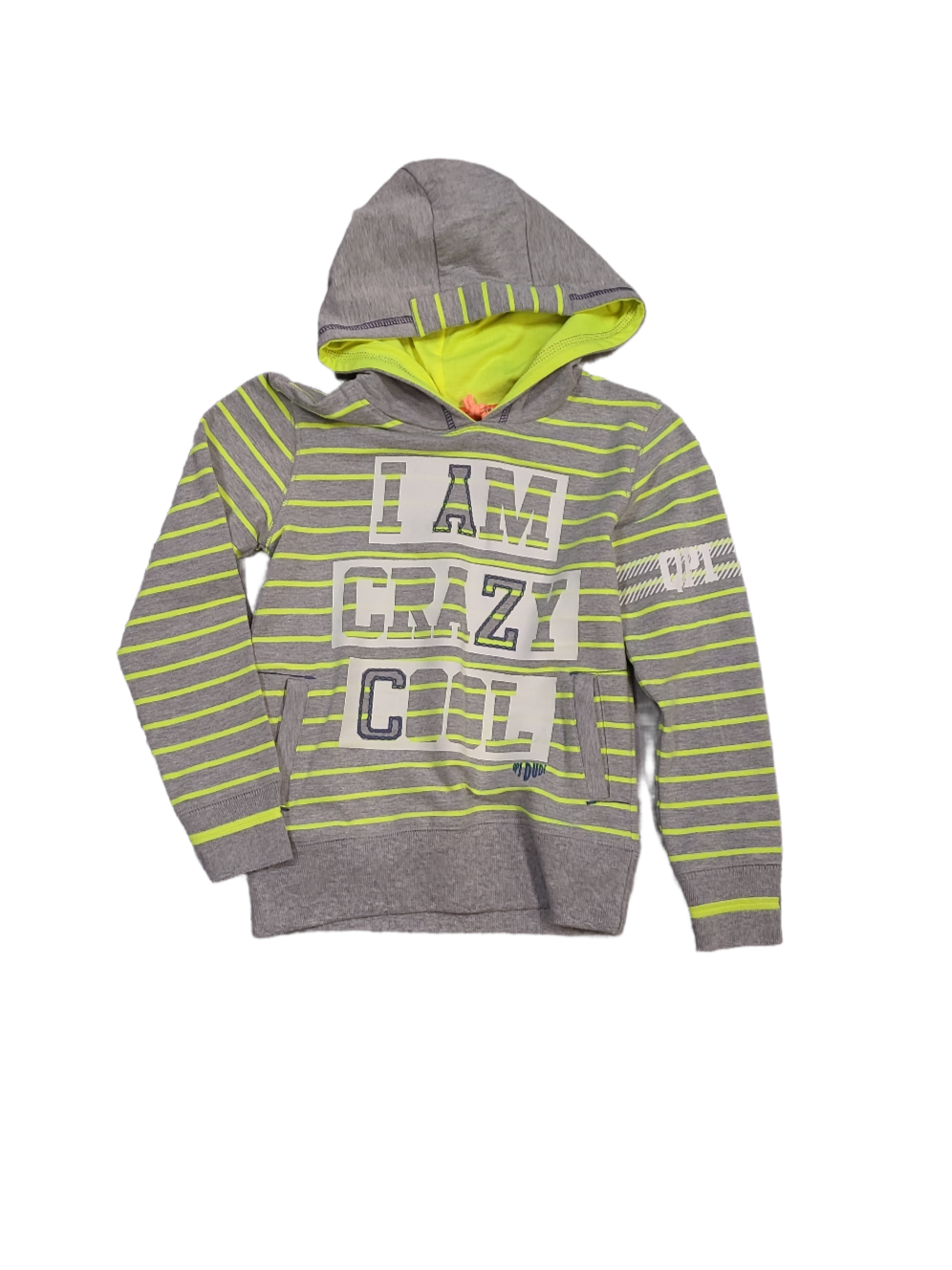 Sweater/Kap &quot;I&#39;m Crazy&quot; Quapi Grijs/Limoen Gestreept