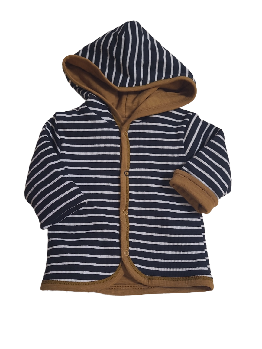 Gilet/Kap Omkeerbaar Bess Cognac/Donkerblauw Gestreept
