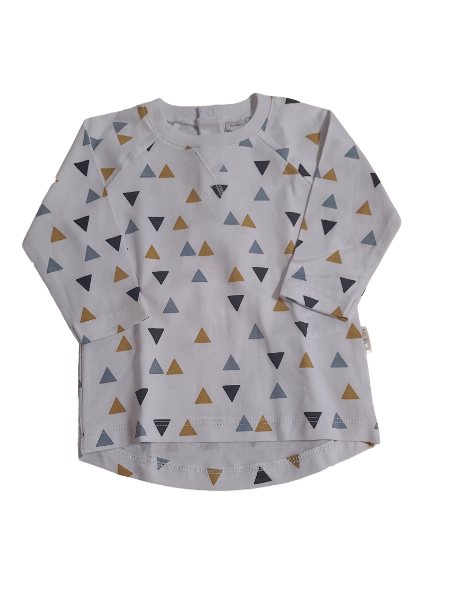 T-shirt L/M &quot;Driehoekjes&quot; Petit Oh! Wit