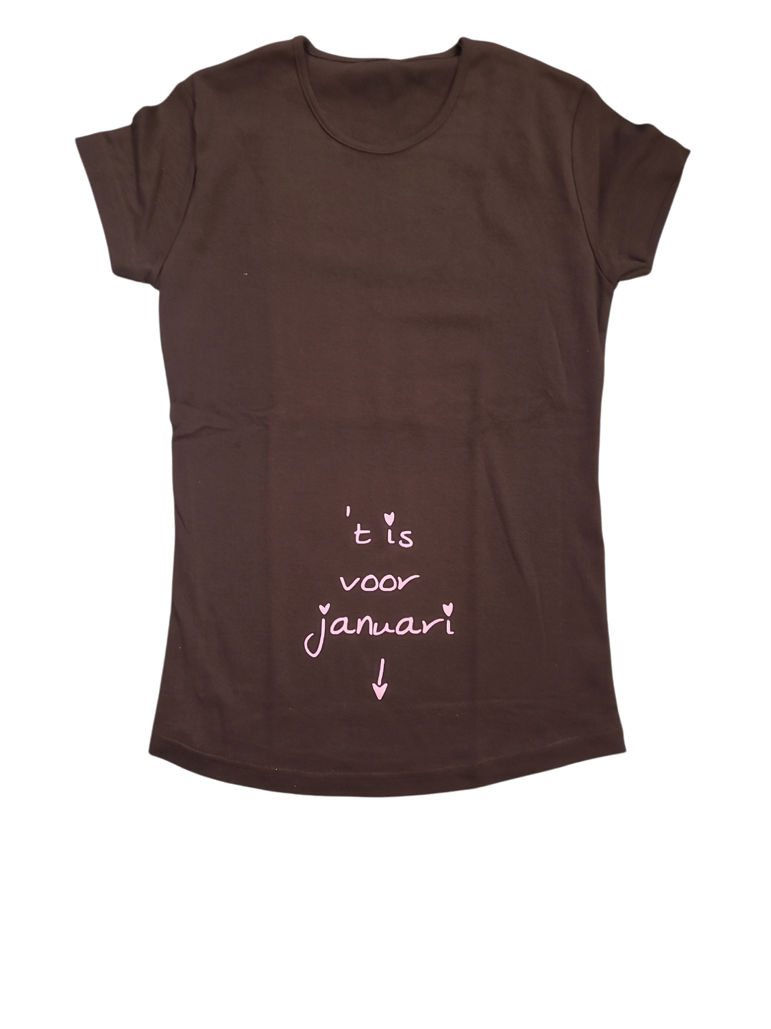 T-shirt K/M &quot;&#39;T Is Voor Januari Kelmoi Bruin