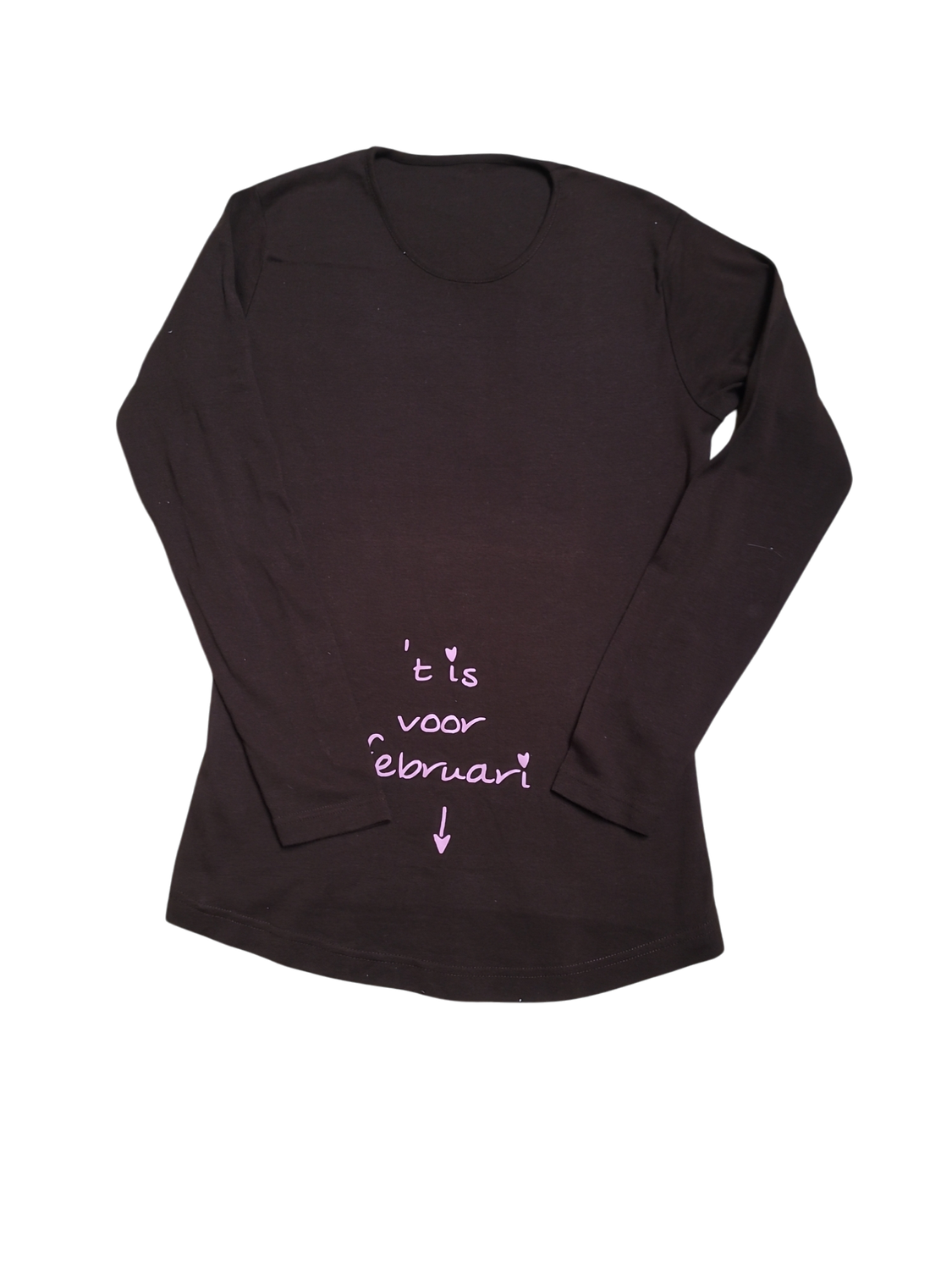 T-shirt L/M &quot;&#39;T Is Voor Februari&quot; Kelmoi Bruin