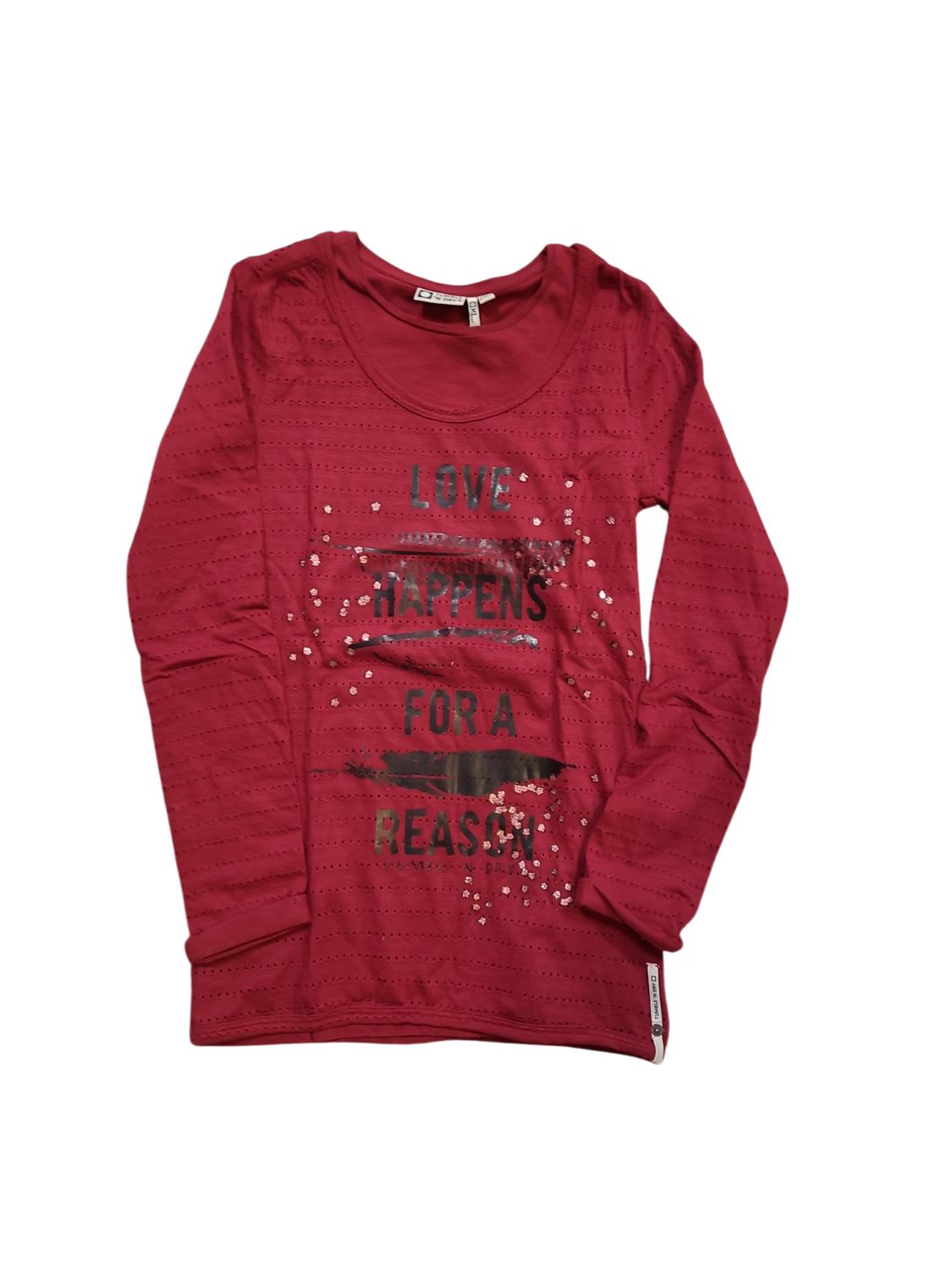 T-shirt L/M &quot;Love Happens&quot; Tumbl &#39;N Dry Bordeaux