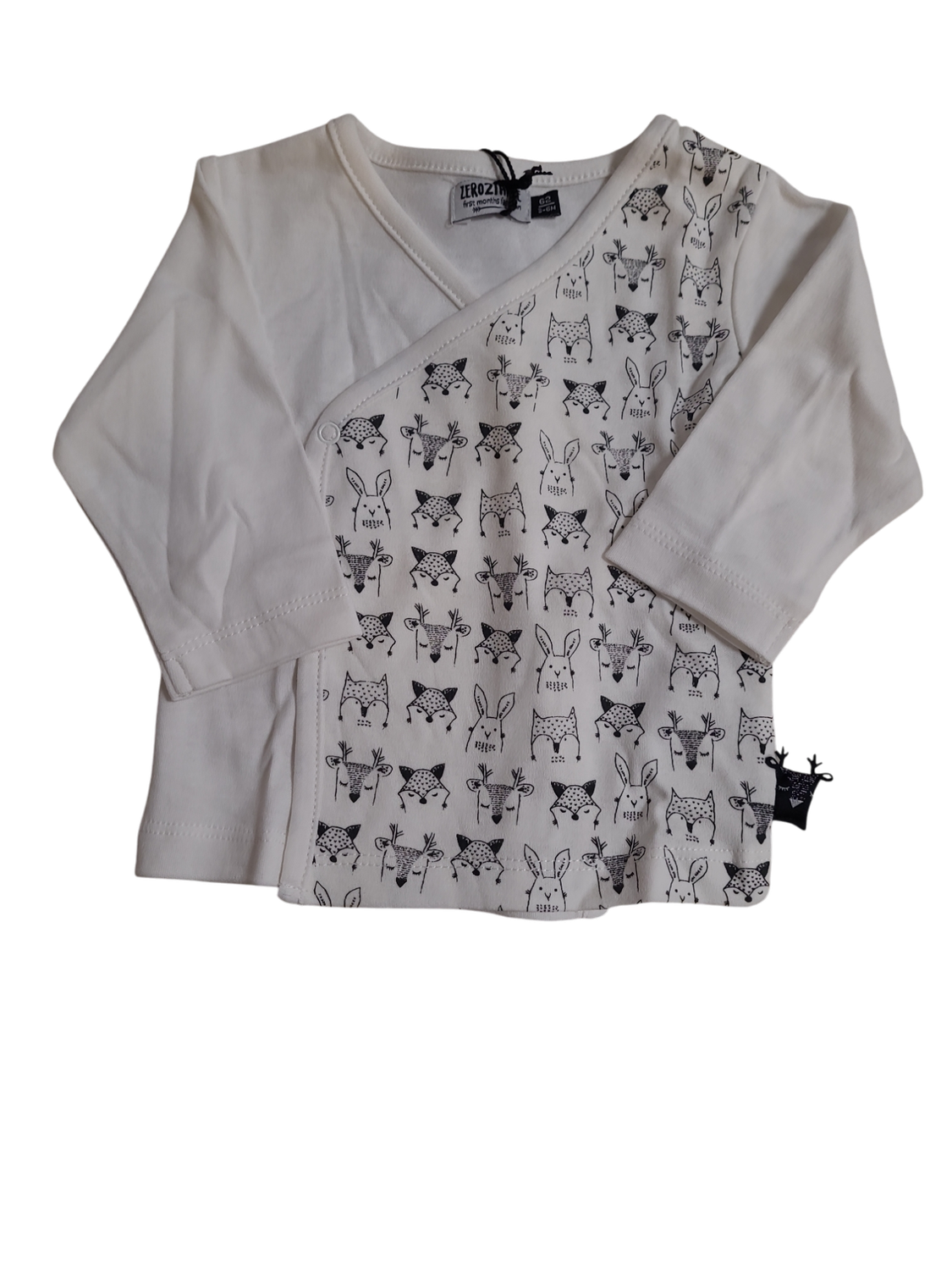 T-shirt L/M &quot;Animals&quot; Zero 2 Three Zijsluiting Ecru