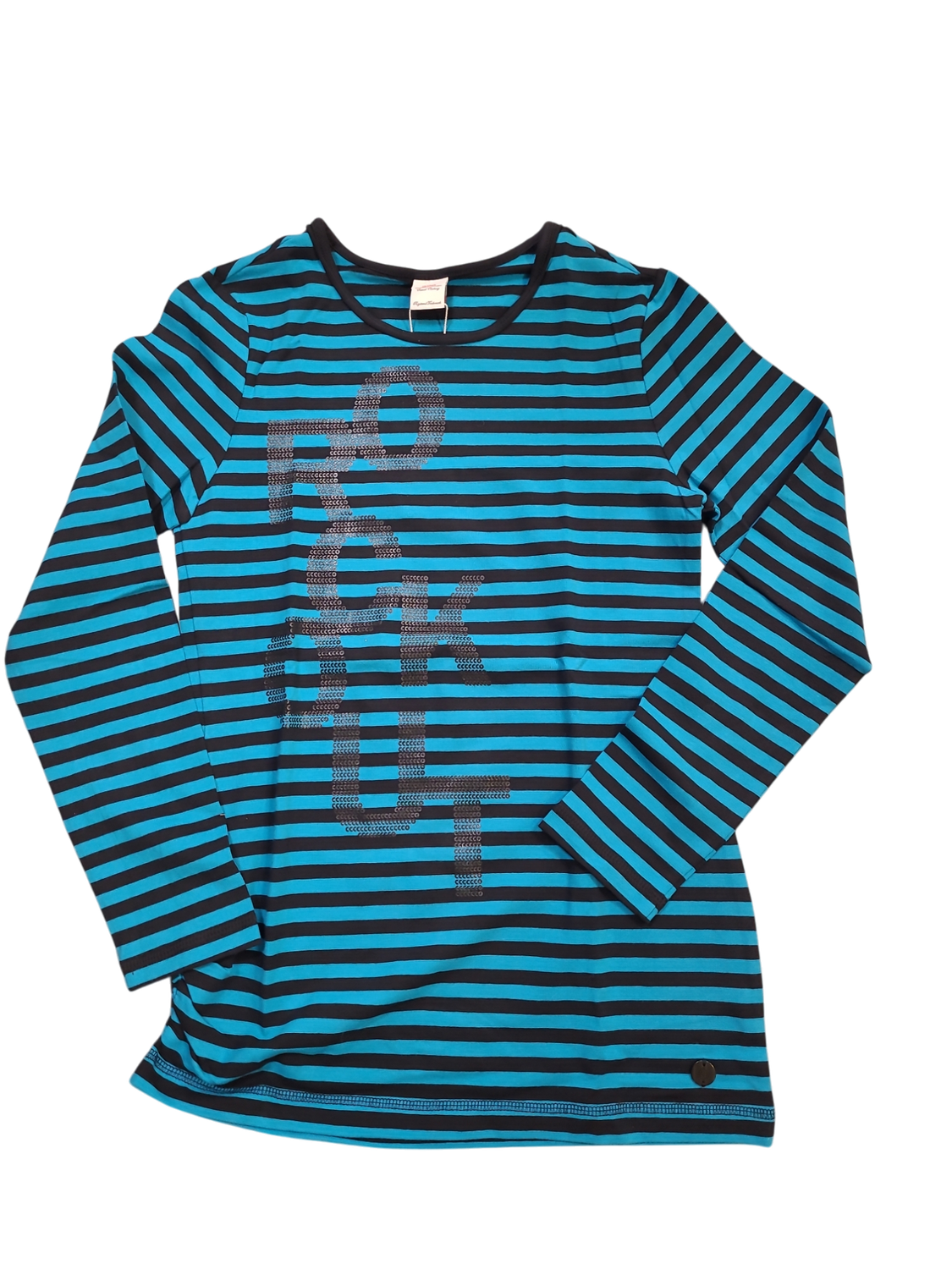 T-shirt L/M &quot;Rock Out&quot; Blauw/Zwart Gestreept