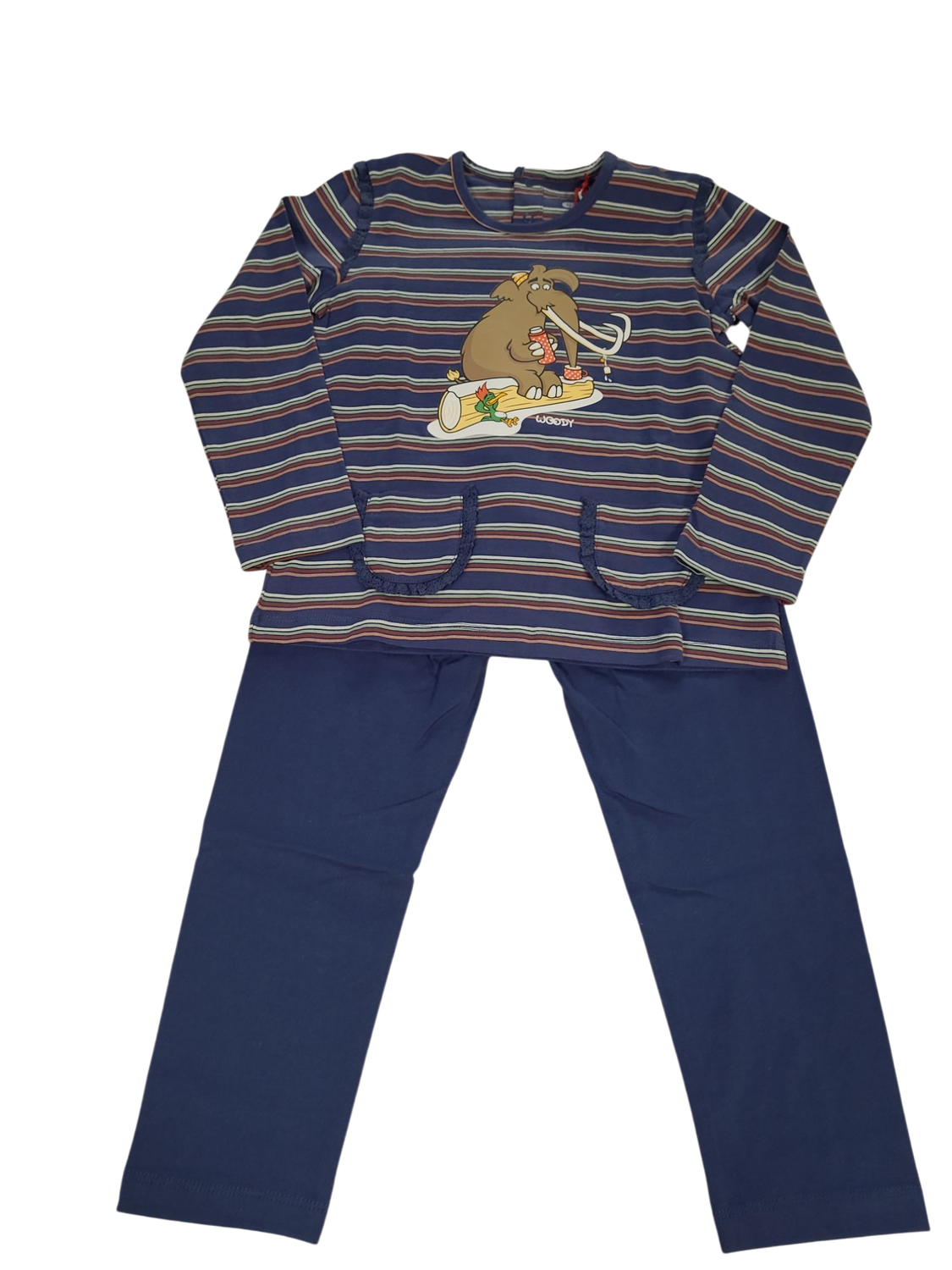 Meisjes Pyjama &quot;Mammoet&quot; Woody Blauw Gestreept