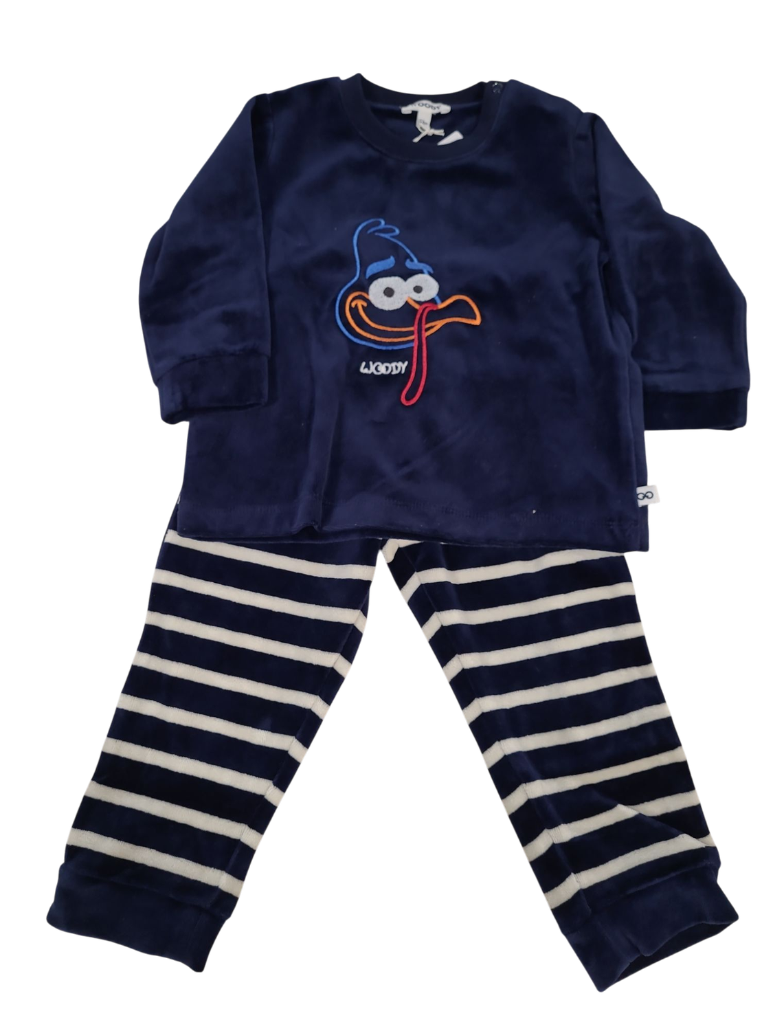 Jongens Baby Pyjama &quot;Kalkoen&quot; Velours Woody Donkerblauw
