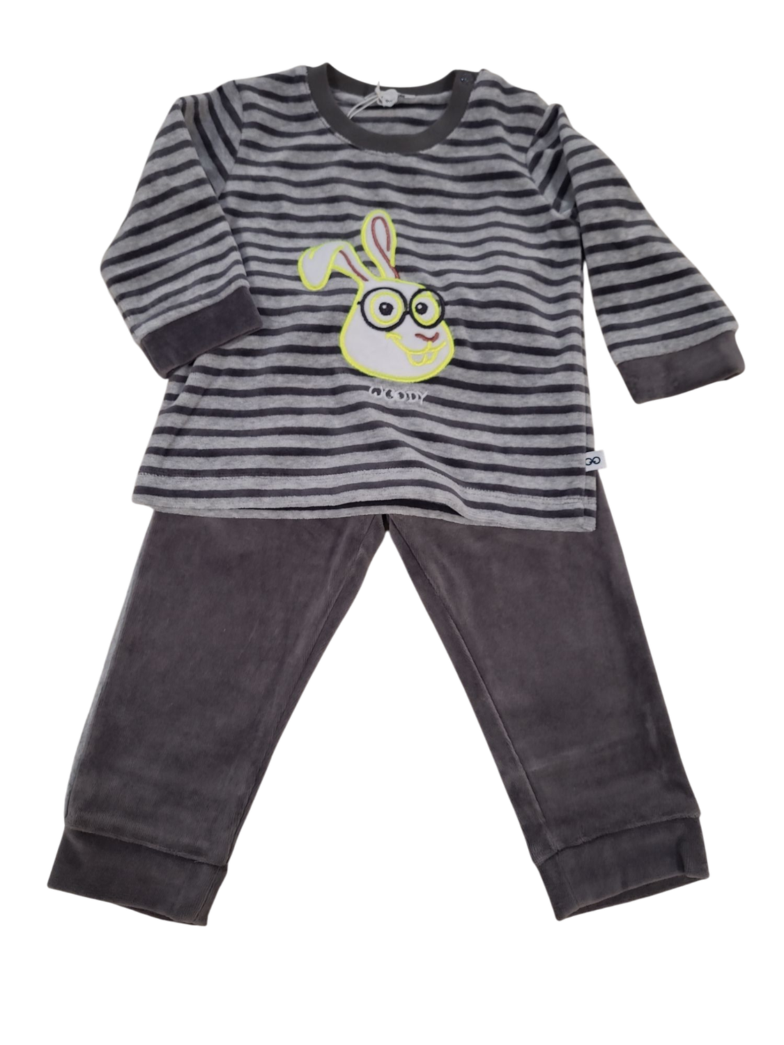 Jongens Baby Pyjama &quot;Sneeuwhaas&quot; Velours Woody Grijs Gestreept