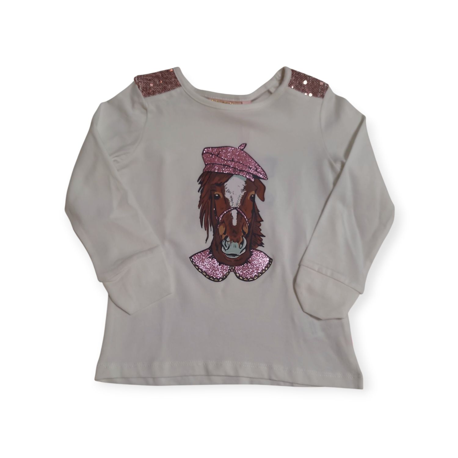 T-shirt L/M &quot;Paard&quot; Glitter Wit