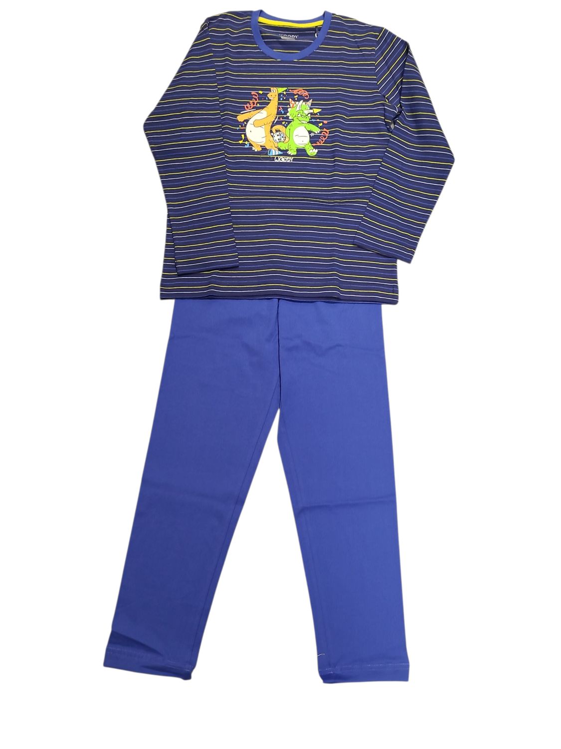 Jongens Pyjama L/M "Dino" Woody Blauw Gestreept