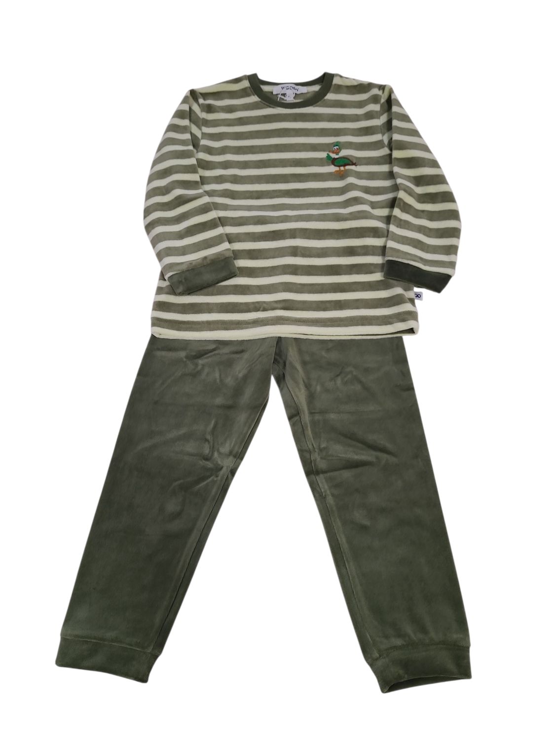 Jongens Pyjama L/M Velours "Eend" Woody Groen Gestreept