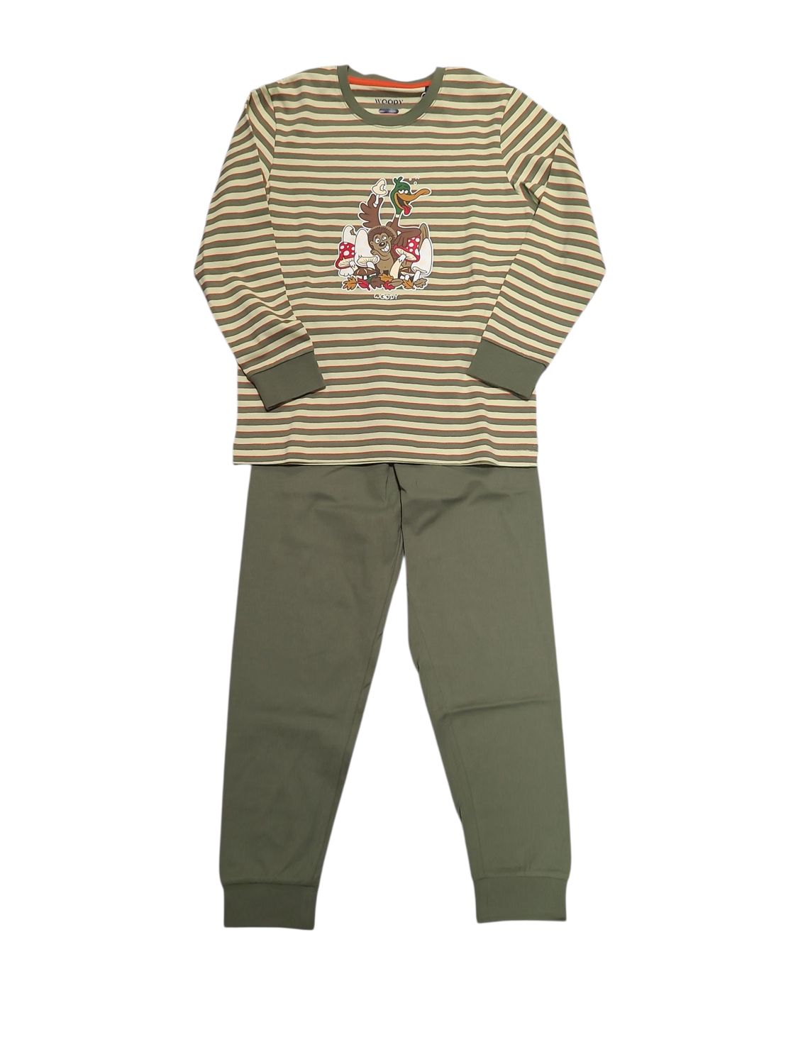 Jongens Pyjama L/M "Eend" Woody Groen Gestreept