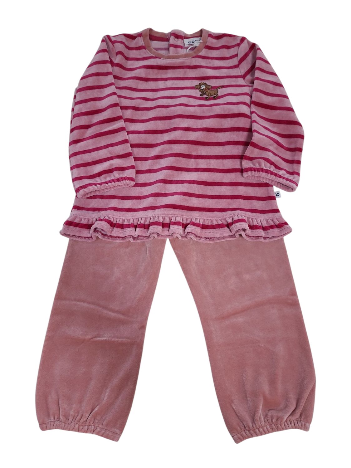 Meisjes Pyjama L/M Velours "Labradoodle" Woody Roos Gestreept