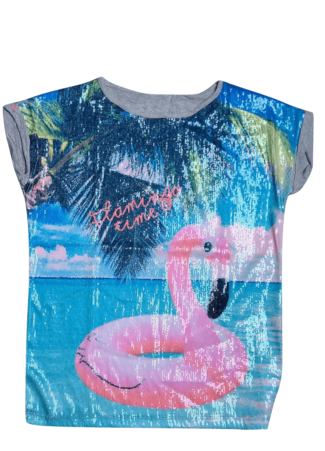 T-shirt "Flamingo Time" Someone Grijs