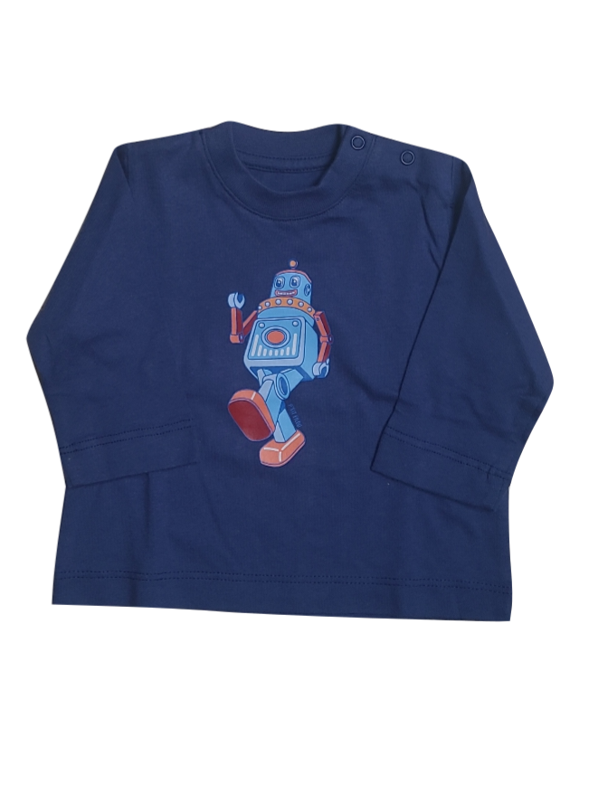 T-Shirt L/M "Robot" P'tit Filou Blauw