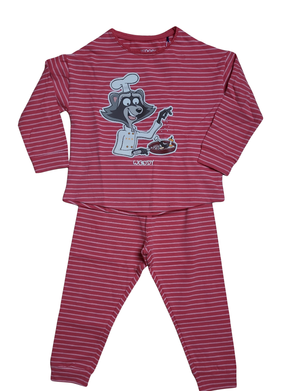 Meisjes Pyjama "Wasbeer" Woody Roos Gestreept