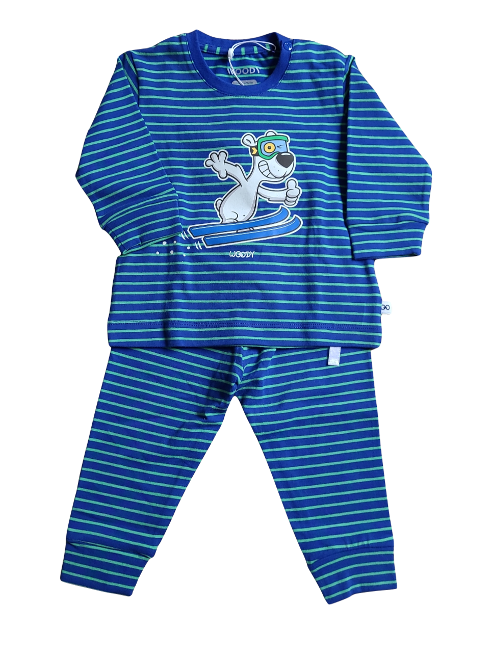 Jongens Baby Pyjama L/M Lange Broek "Ijsbeer" Woody Blauw/Groen