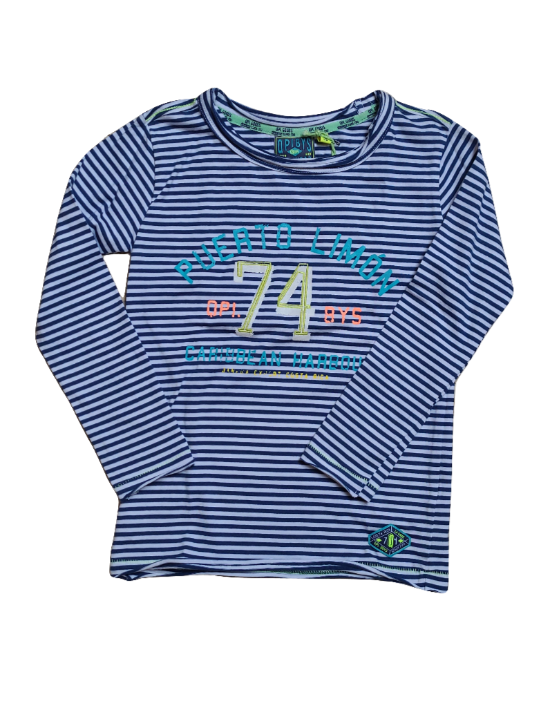 T-shirt L/M "74" Quapi Blauw Gestreept