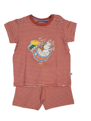 Jongens Baby Pyjama K/M Short "Cavia" Woody Terra Gestreept