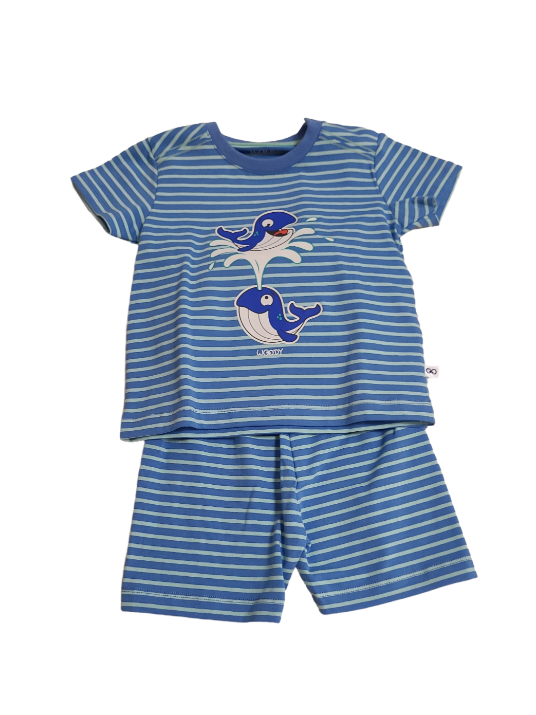 Jongens Baby Pyjama K/M Short "Whale" Woody Blauw Gestreept