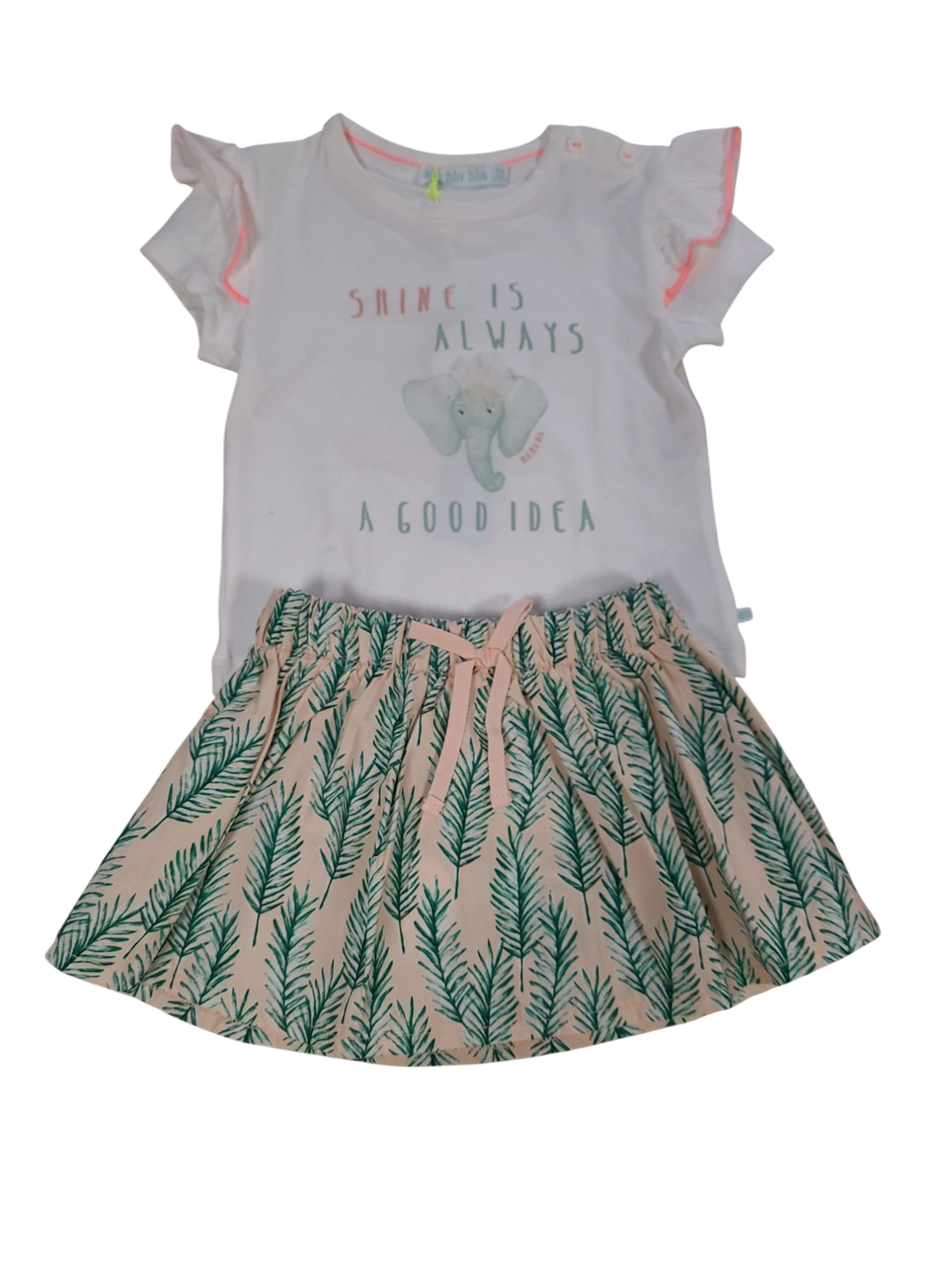 Set T-shirt + Rok "Shine Is Always" Bla Bla Bla Groen/Peach Bedrukt
