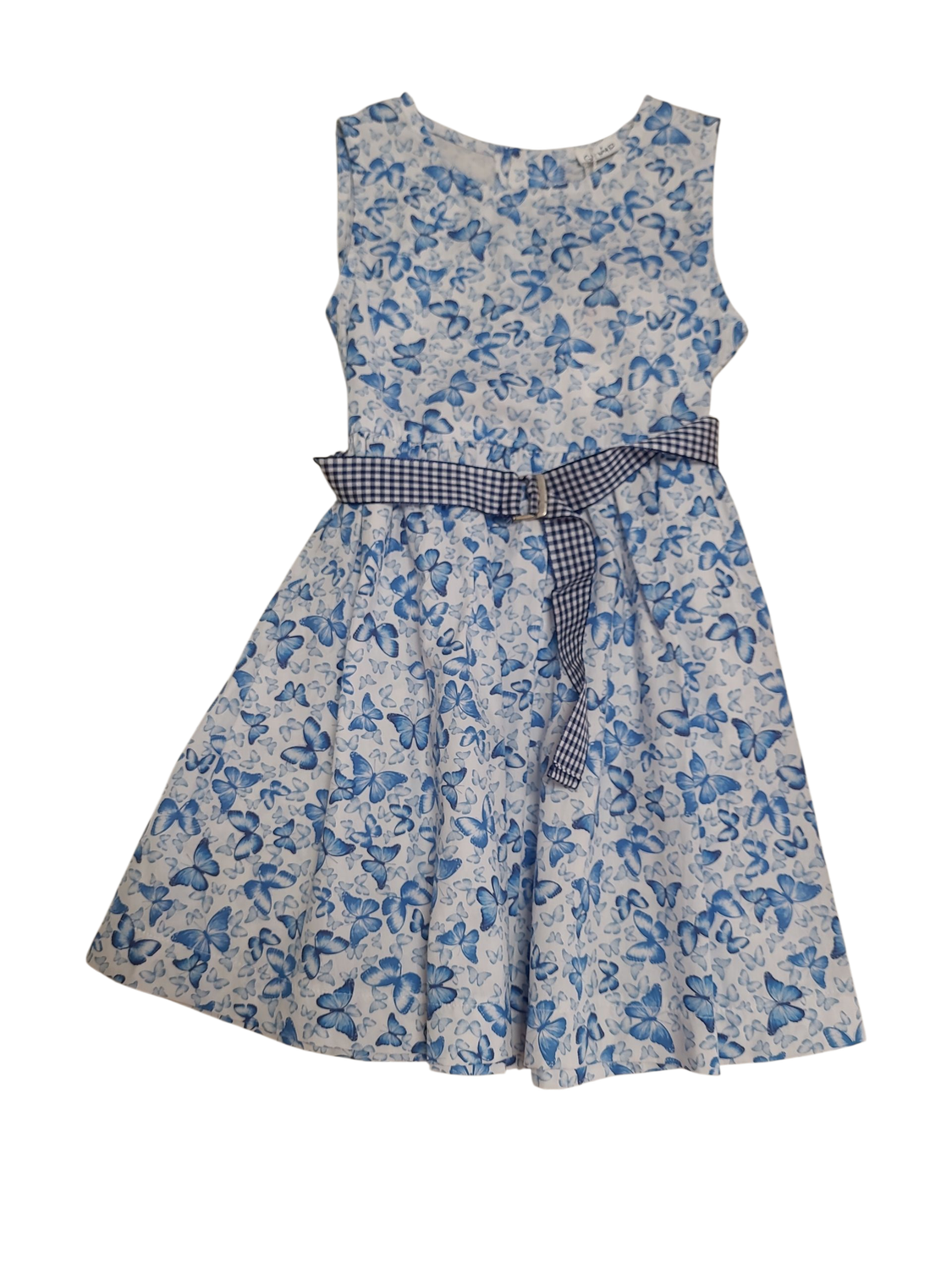 Kleed "Vlinders" Gymp Blauw/Wit Bedrukt
