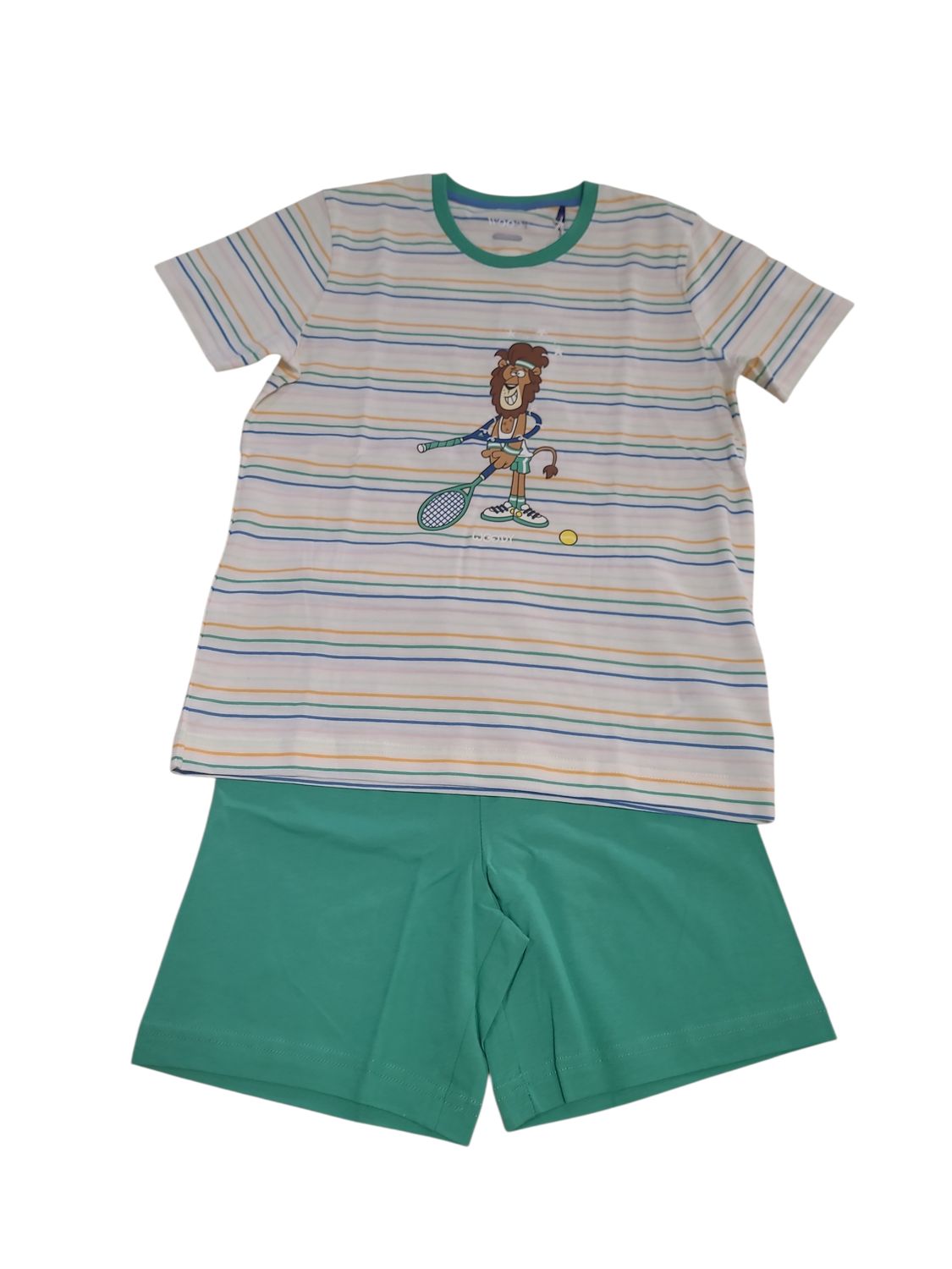 Jongens Pyjama K/M Short "Leeuw" Woody Multi Gestreept