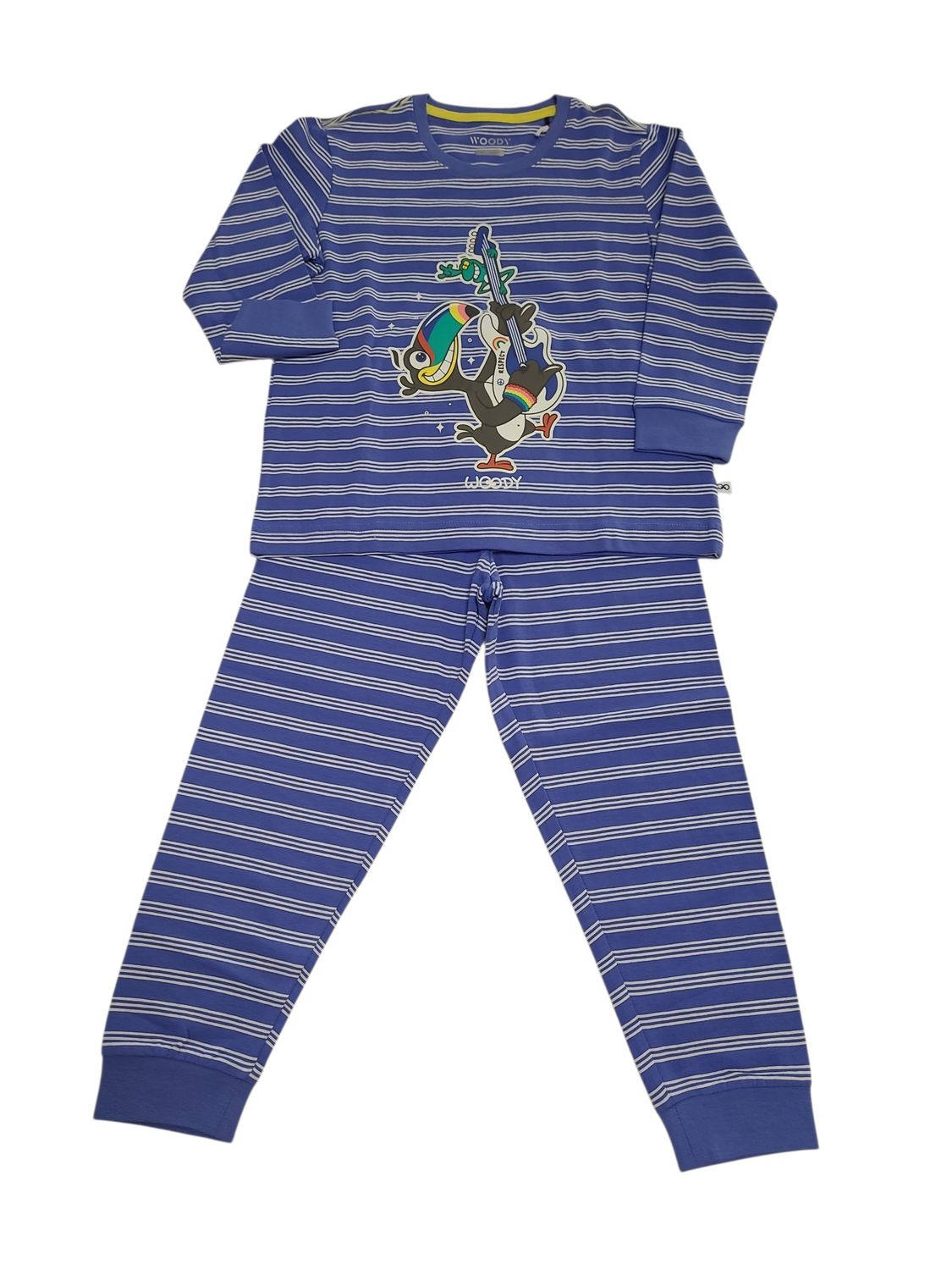 Jongens Pyjama L/M Lange Broek "Toekan" Woody Blauw Gestreept