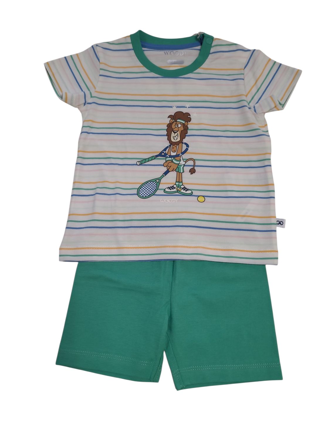 Jongens Baby Pyjama K/M Short "Leeuw" Woody Multi Gestreept