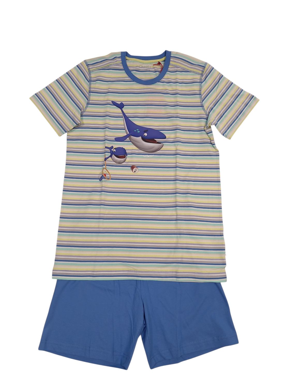 Jongens Pyjama K/M Short "Walvis" Woody Multi Gestreept