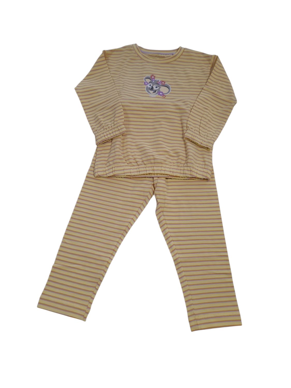 Meisjes Pyjama L/M Lange Broek "Koala" Geel Gestreept