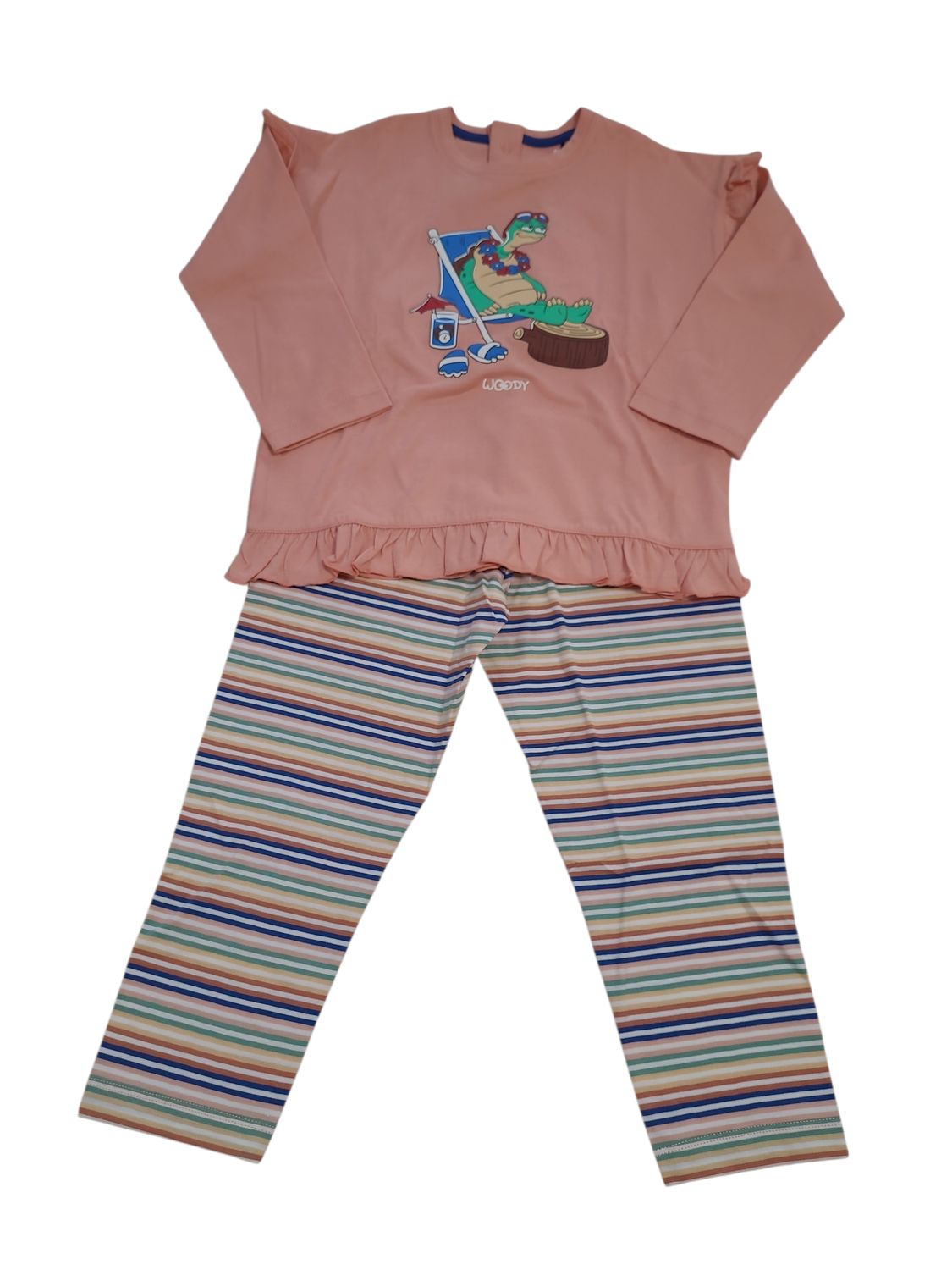 Meisjes Pyjama L/M Lange Broek "Schildpad" Woody Koraal