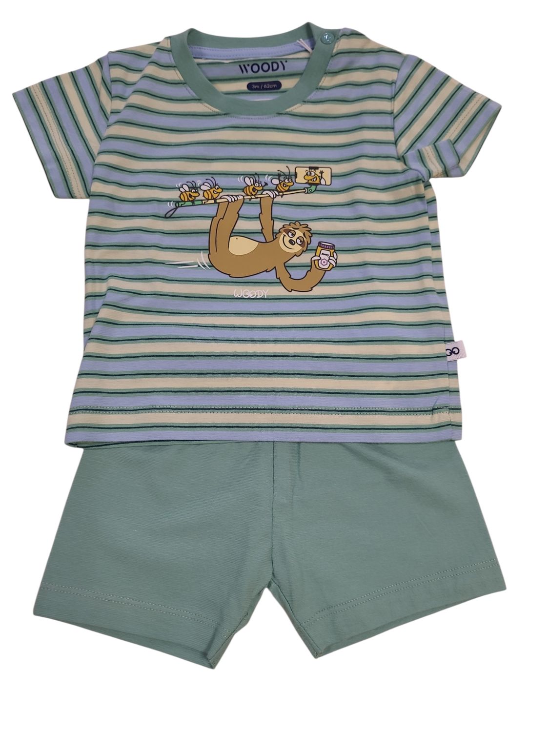 Jongens Baby Pyjama K/M Short "Luiaard" Woody Multi Gestreept