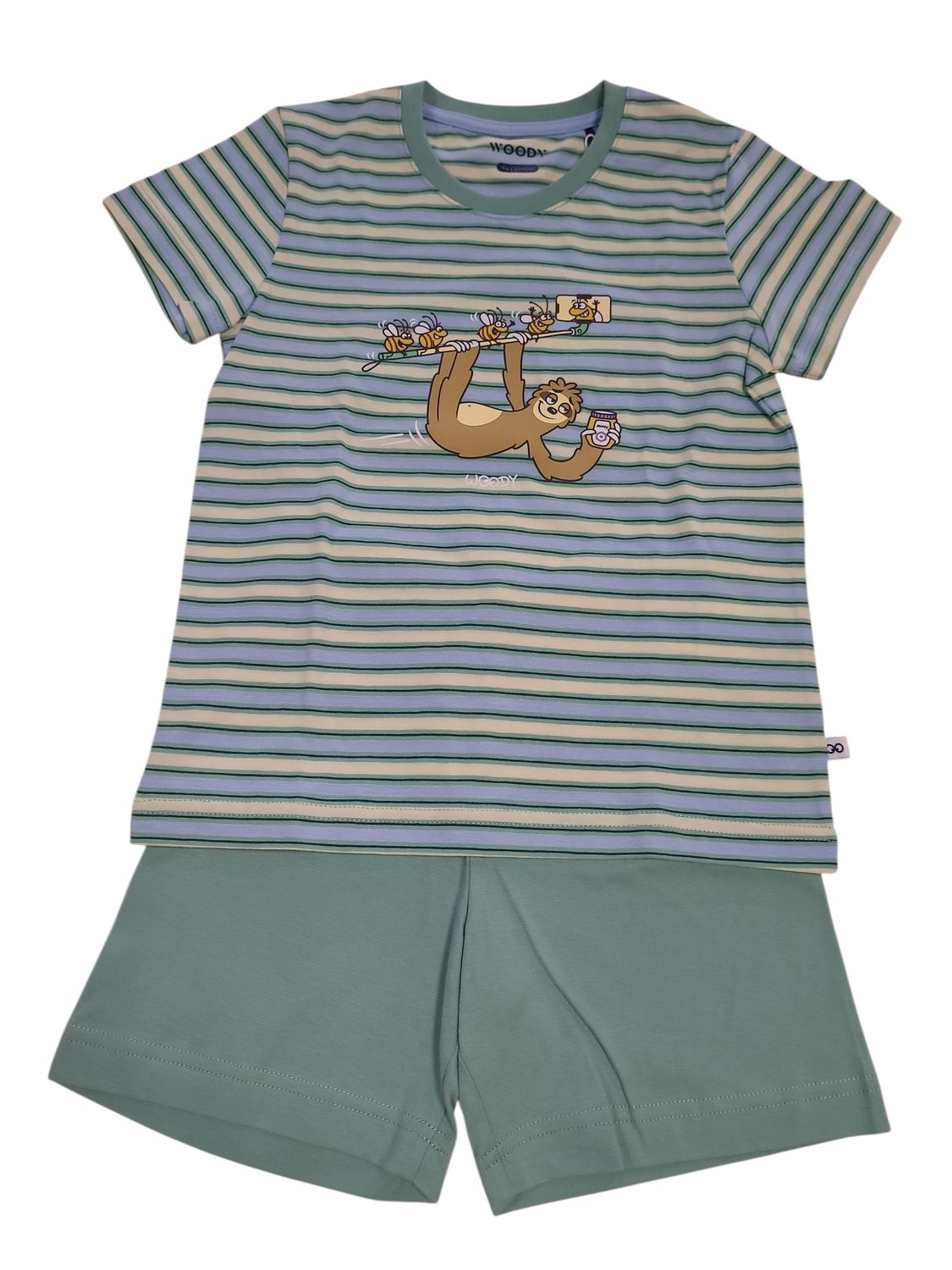 Jongens Pyjama K/M Short "Luiaard" Woody Multi Gestreept