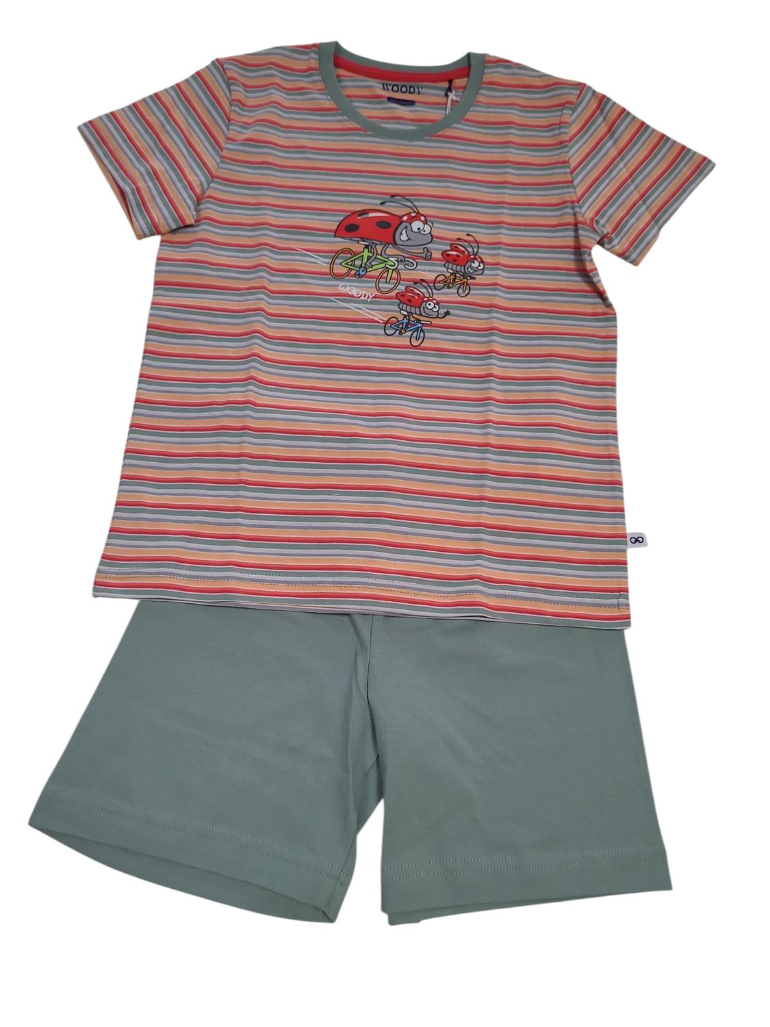 Jongens Pyjama K/M Short "Lieveheersbeestjes" Woody Multi Gestreept