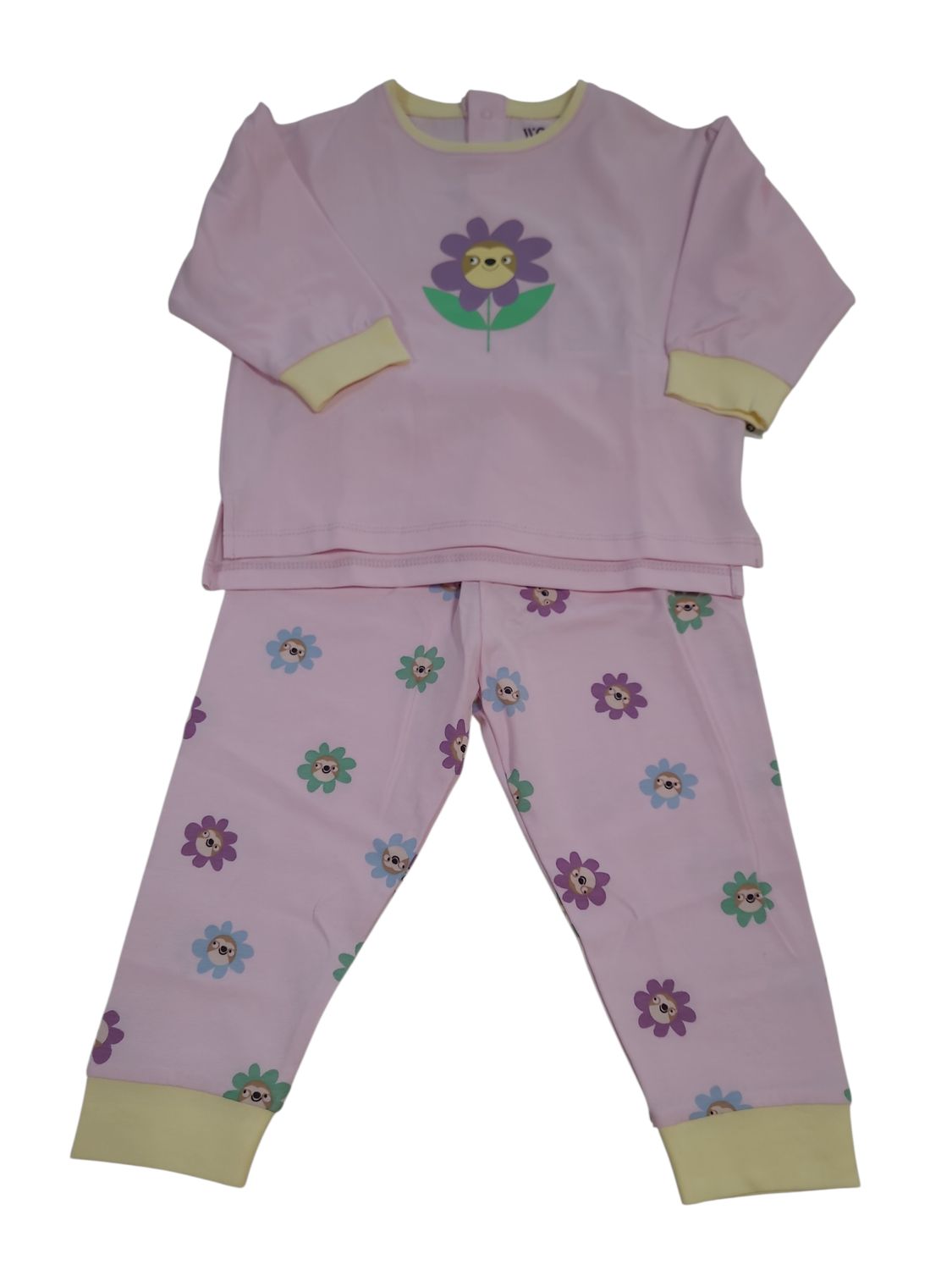 Meisjes Baby Pyjama L/M  "Bloem/Luiaard" Woody Lichtroos