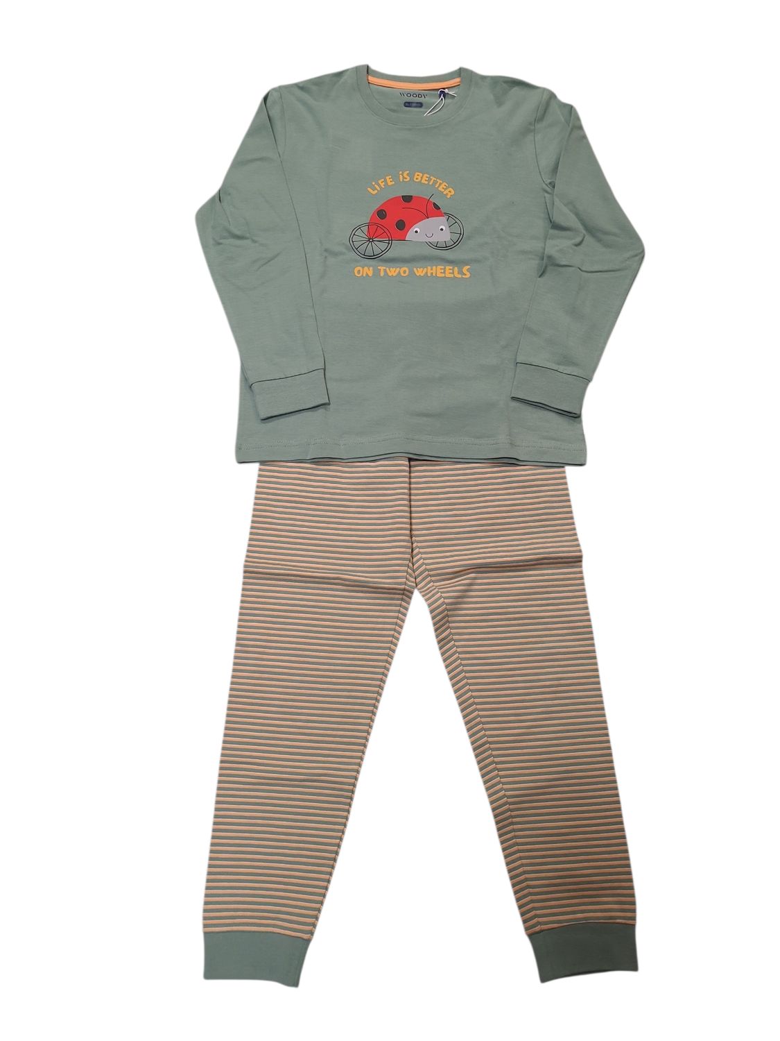 Jongens Pyjama L/M "Life Is Better" Woody Groen