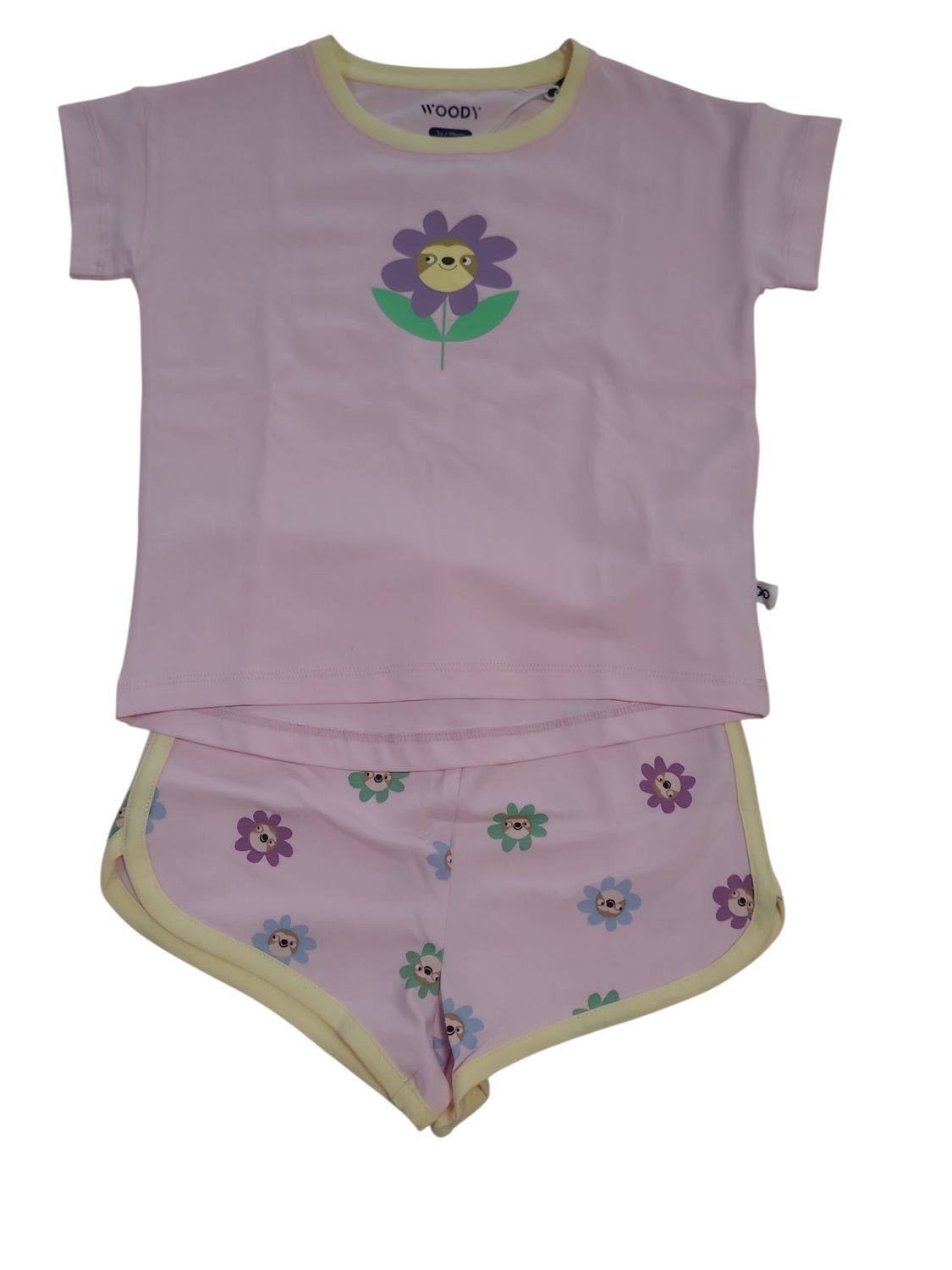 Meisjes Pyjama K/M Short "Bloem/Luiaard" Woody Roos