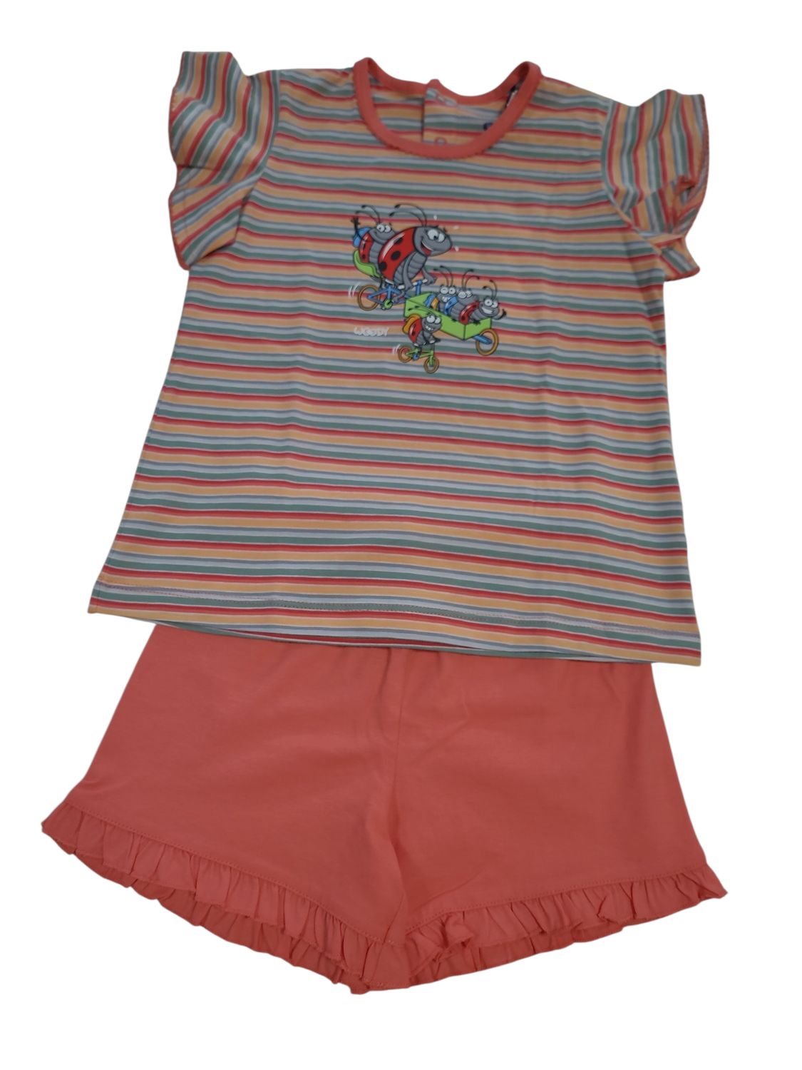 Meisjes Pyjama K/M Short "Lieveheersbeestjes" Woody Multi Gestreept